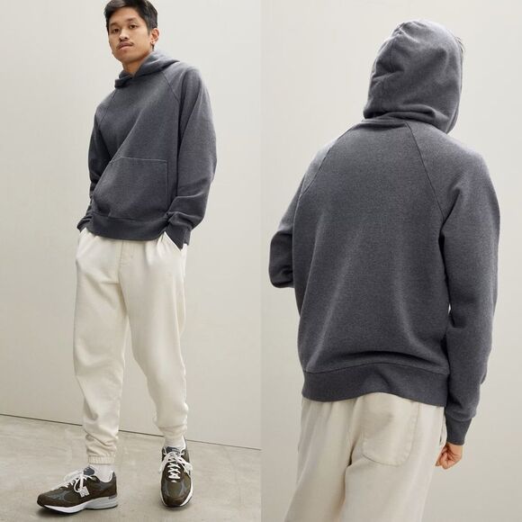 EVERLANE Hoodie Mens Small The Track Organic Cotton Heather Gray Retro 90s NWT - Picture 3 of 12